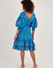 Tina Embroidered Knee-Length Dress, Blue (BLUE), large