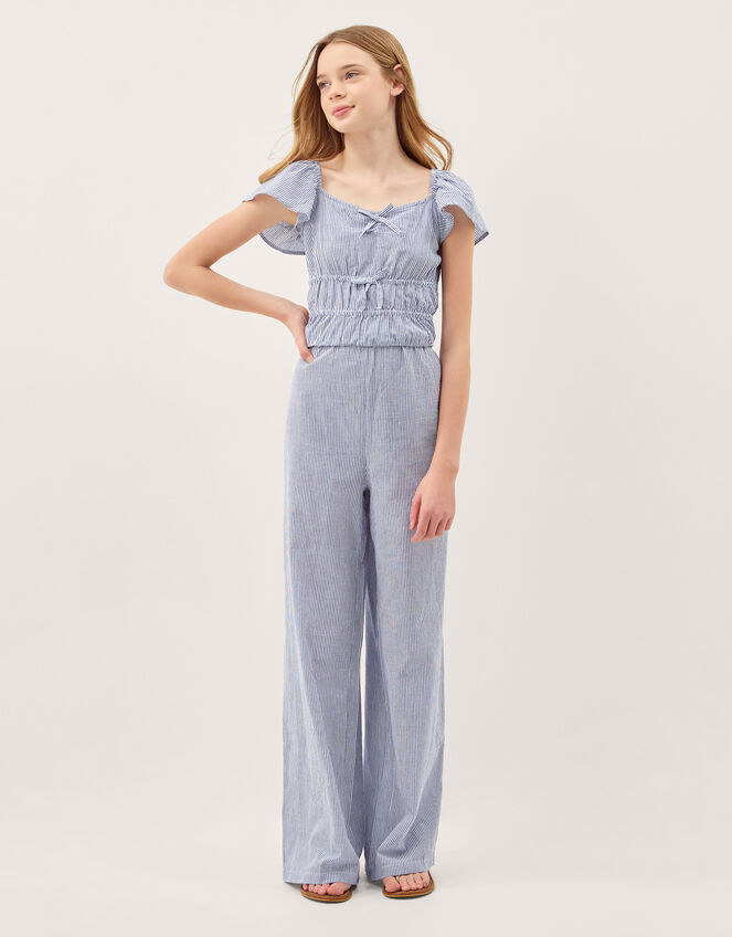 Stripe Short Sleeve Jumpsuit, Blue (BLUE), large