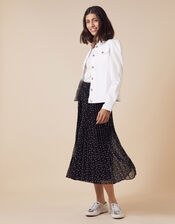 Spot Print Pleated Culottes in Recycled Fabric, Black (BLACK), large