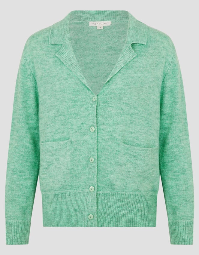 Cora V-Neck Collared Cardigan, Green (GREEN), large