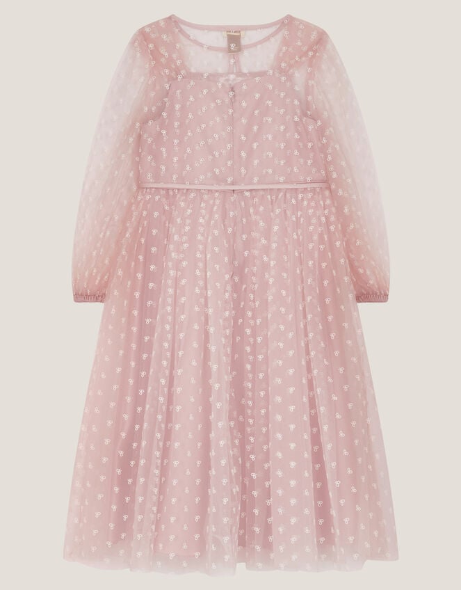 Bow Print Party Dress & Jacket, Pink (PINK), large