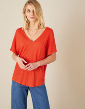 Camilla T-Shirt in Linen Blend, Orange (CORAL), large