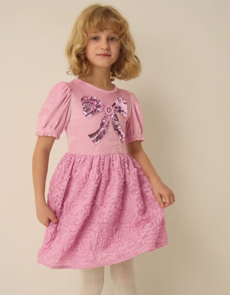 Velvet Floral Appliqu&eacute; Party Dress, Pink (PINK), large