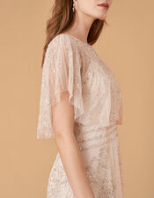 Florence Embellished Flutter Sleeve Maxi Dress, Nude (NUDE), large