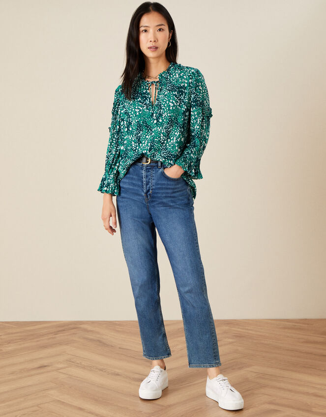Leah Frill Printed Top, Teal (TEAL), large