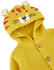 Newborn Baby Lion Cardigan in Knitted Cotton, Yellow (MUSTARD), large