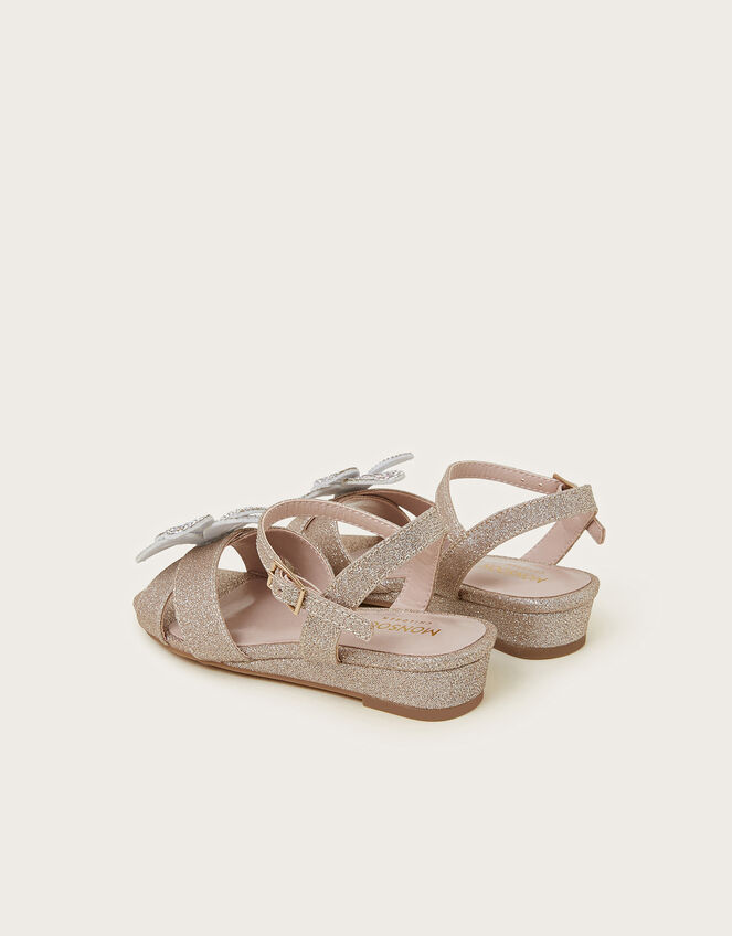 Diamante Flower Glitter Wedge Sandals, Gold (GOLD), large