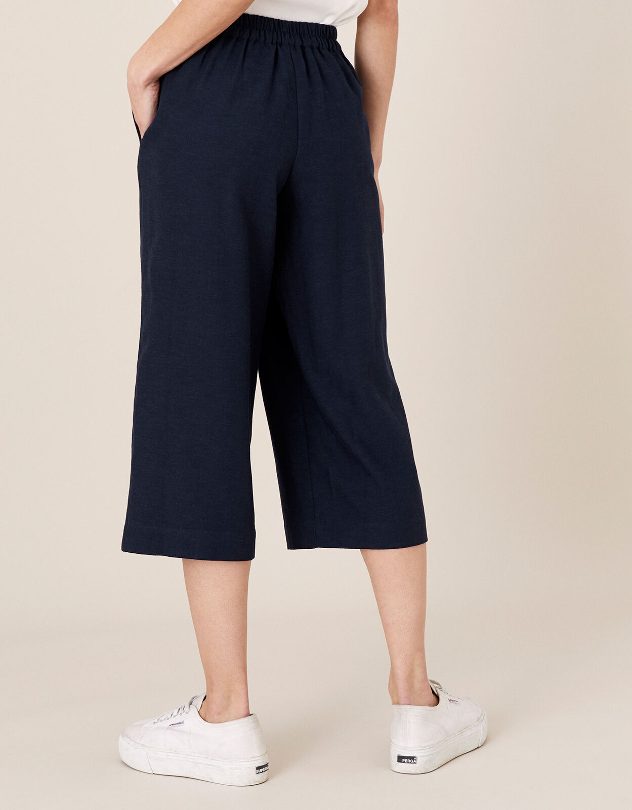 Navy linen cropped trousers clearance