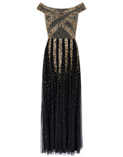 Sansa Embellished Bardot Maxi Dress, Black (BLACK), large