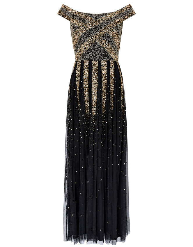 Sansa Embellished Bardot Maxi Dress, Black (BLACK), large