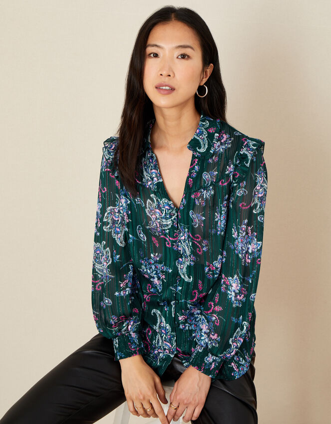 Diya Shimmer Paisley Blouse, Teal (TEAL), large
