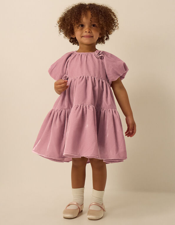 Baby Leila Corsage Velvet Party Dress, Pink (PINK), large