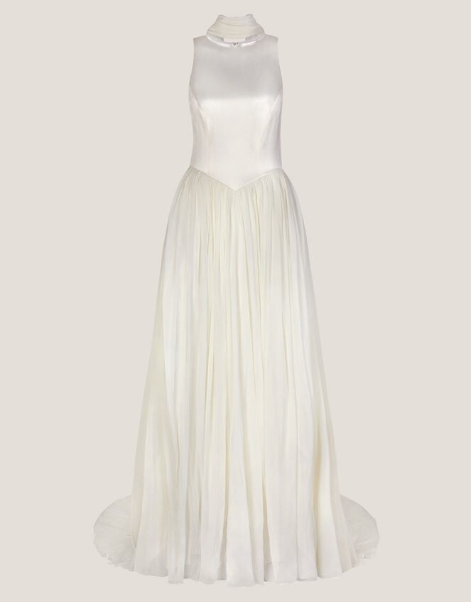 Margo Drop Waist Wedding Dress & Scarf, Ivory (IVORY), large