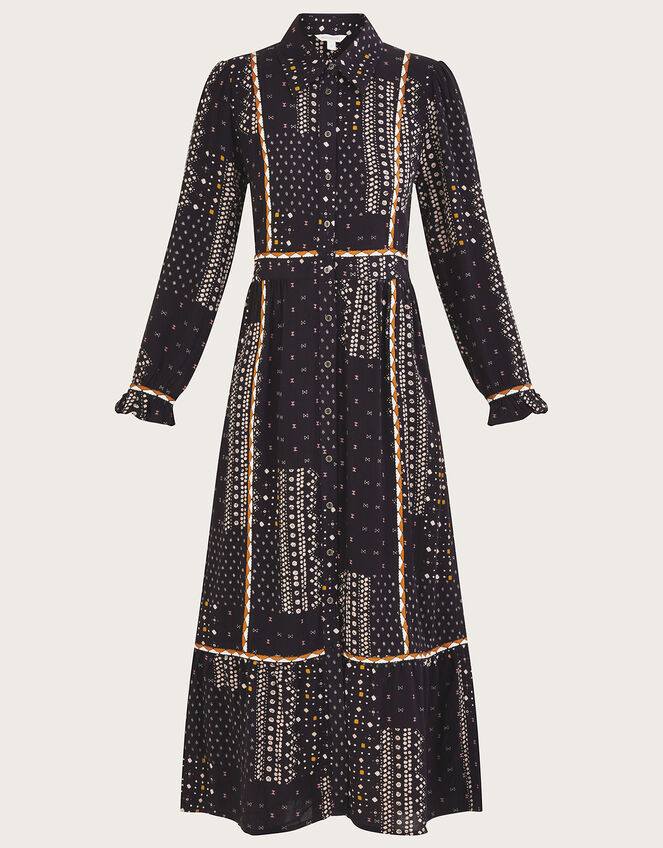 Bandhani Print Midi Dress in LENZING™ ECOVERO™, Black (BLACK), large
