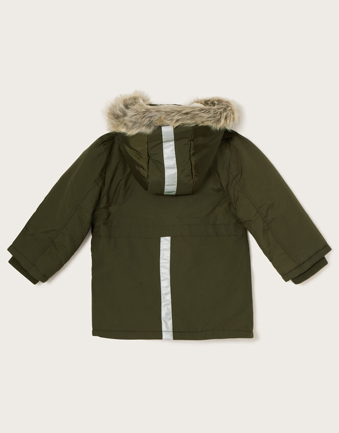 Reflective Hooded Parka Coat, Green (KHAKI), large
