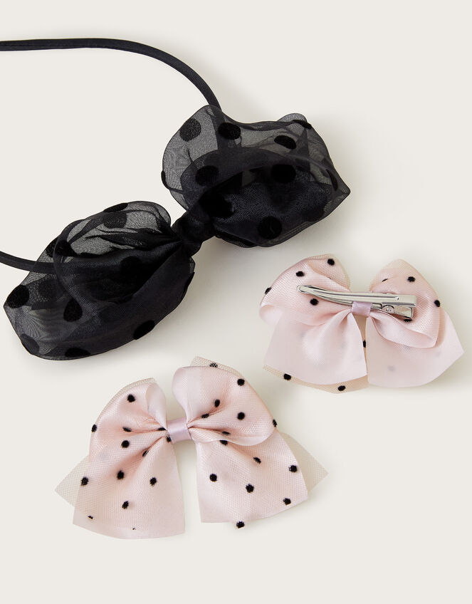 Spotty Bow Headband and Hair Clips Set, , large
