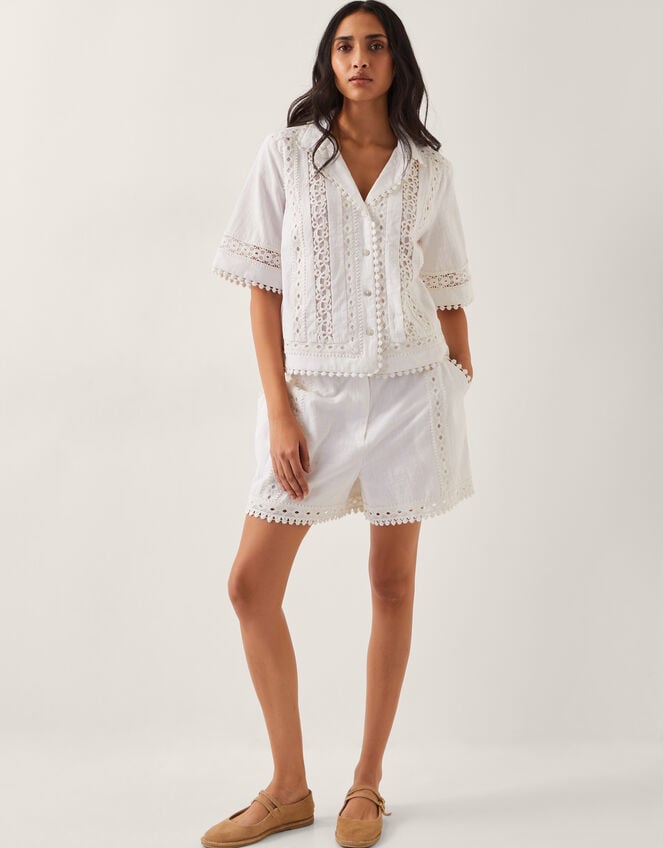 Irina Short Sleeve Lace Shirt, White (WHITE), large