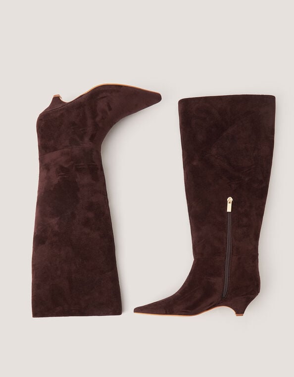 Isha Faux Suede Knee High Heeled Boots, Brown (CHOCOLATE), large