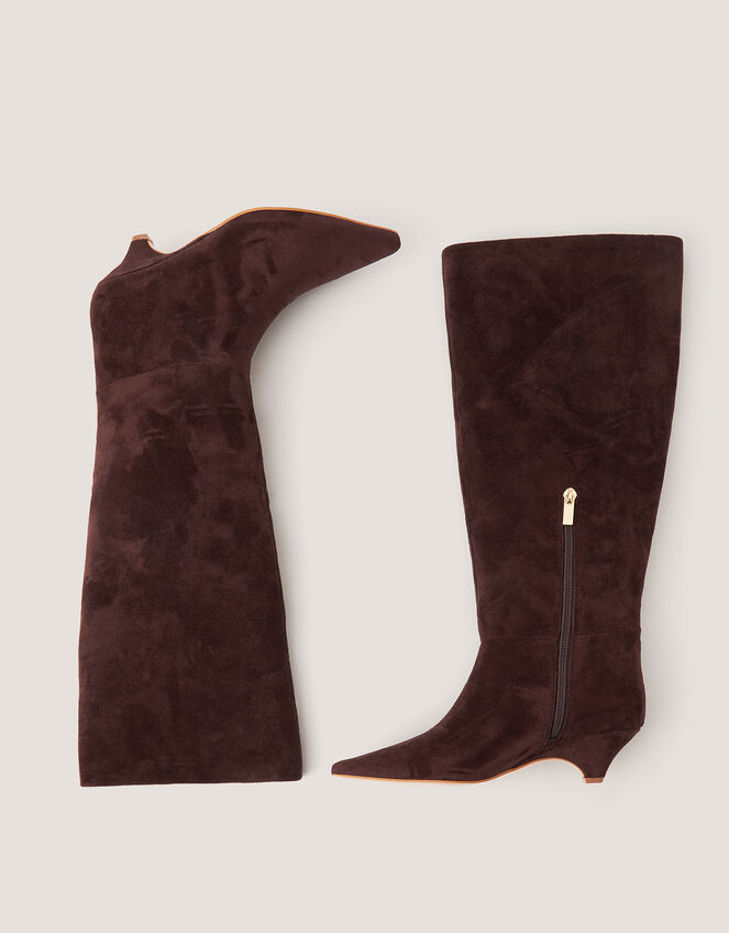 Isha Faux Suede Knee High Heeled Boots, Brown (CHOCOLATE), large