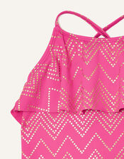Chevron Frill Swimsuit , Pink (BRIGHT PINK), large