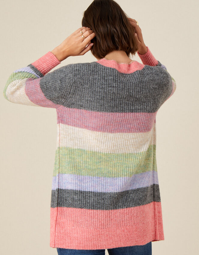 Stripe Cardigan in Wool Blend, Grey (CHARCOAL), large