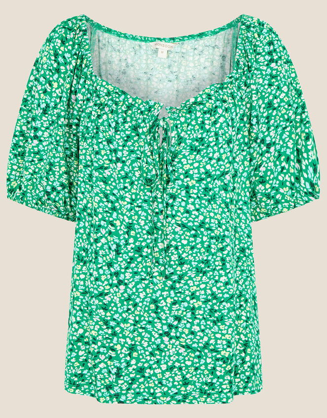 Ditsy Jersey Top with LENZING™ ECOVERO™ , Green (GREEN), large