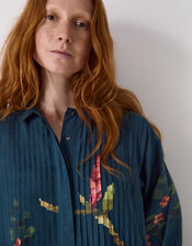 East Aphira Floral Pleated Shirt Dress, Teal (TEAL), large