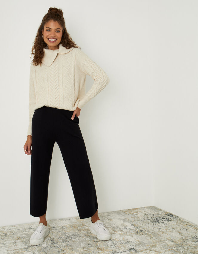 LOUNGE Wide-Leg Trousers with Sustainable Viscose, Black (BLACK), large