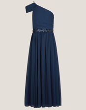 Sequin One Shoulder Prom Dress, Blue (NAVY), large
