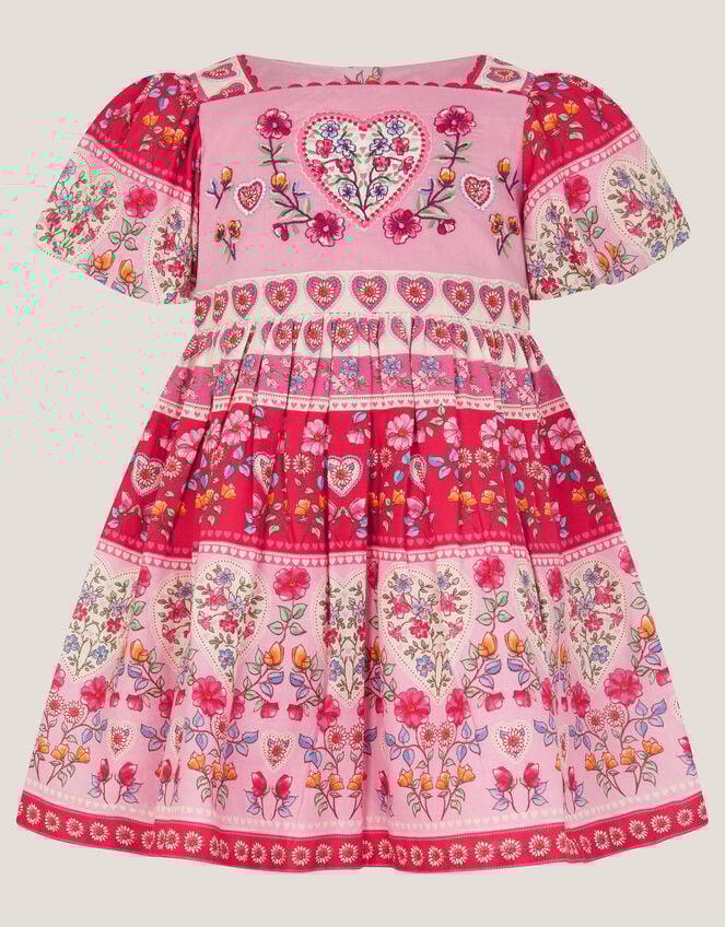 Baby Heart Embroidered Floral Print Dress, Pink (PINK), large
