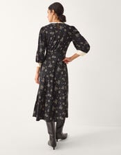 Dotty Bow Floral Jersey Midi Dress, Black (BLACK), large