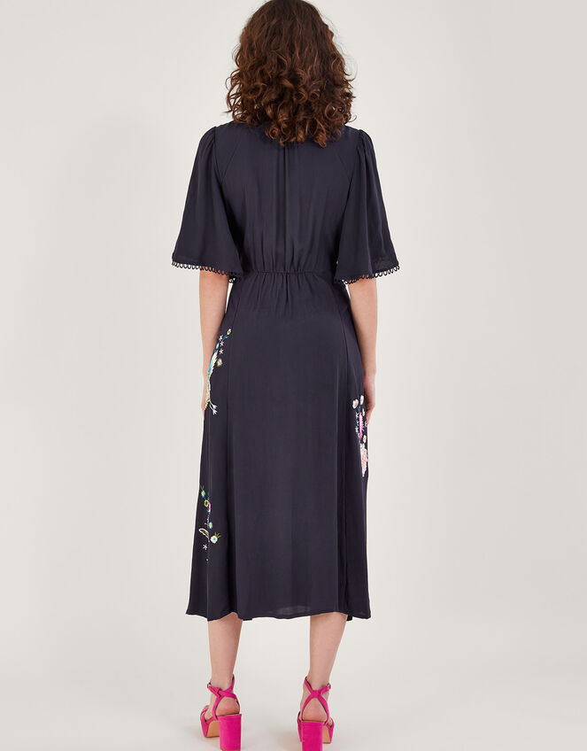 Oliyah Embroidered Wrap Midi Dress, Blue (NAVY), large