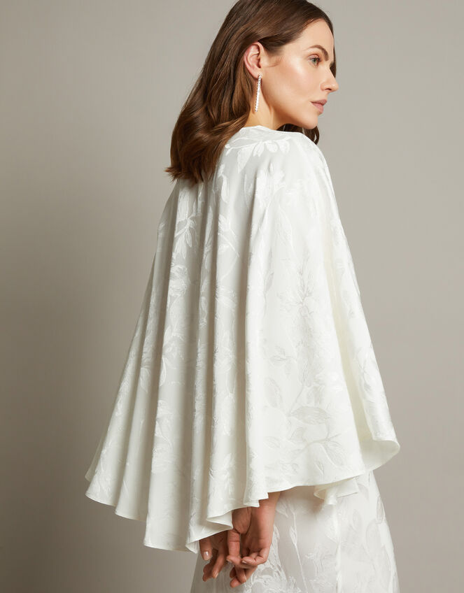 Clara Cape Satin Bridal Dress, Ivory (IVORY), large