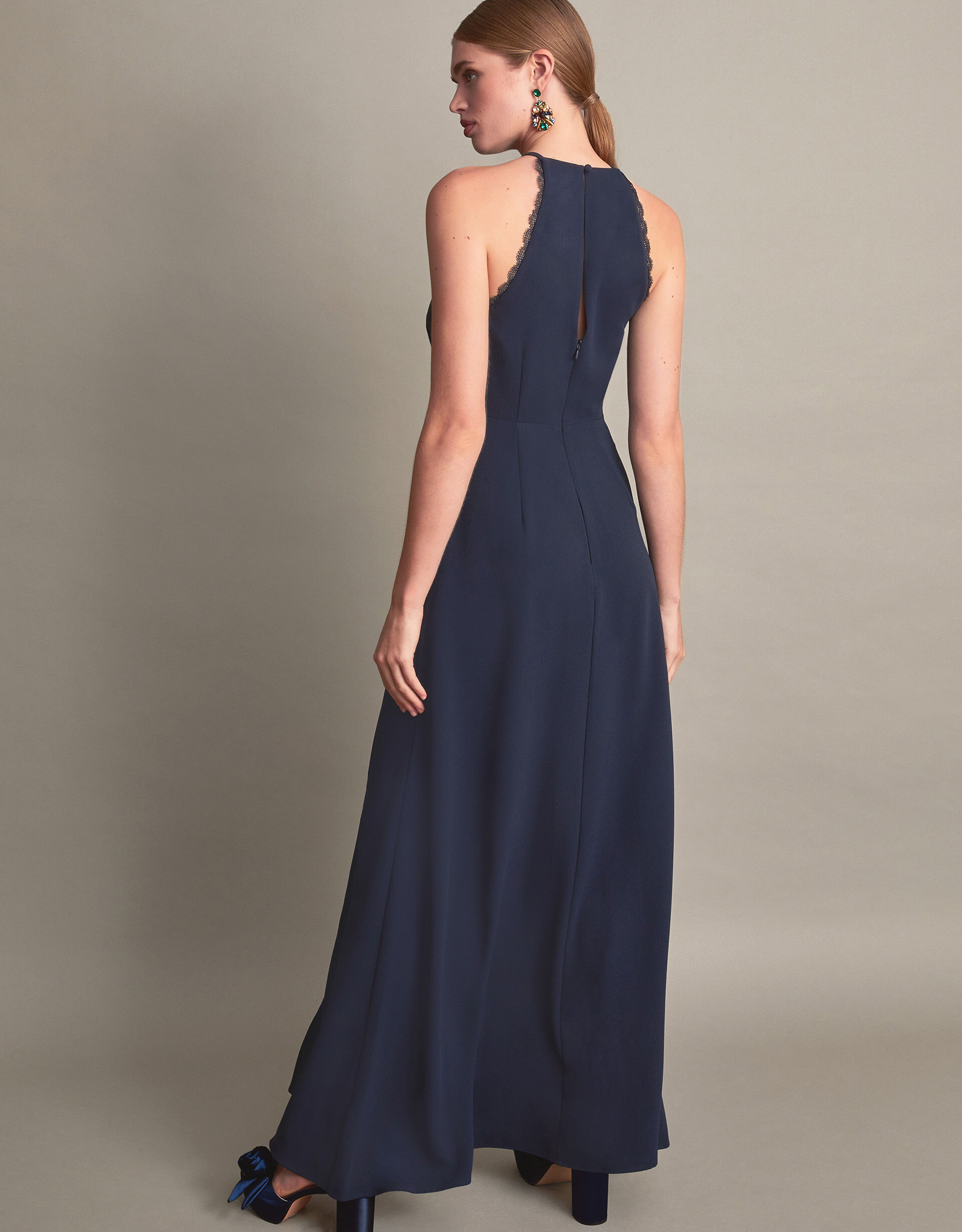Navy blue lace halter dress hotsell