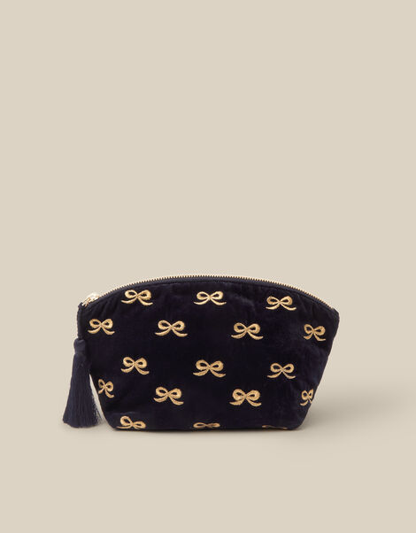 Bow Embroidered Velvet Make Up Bag, , large