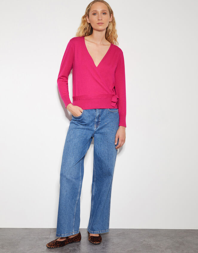 Riley Wrap Sweater, Pink (BRIGHT PINK), large