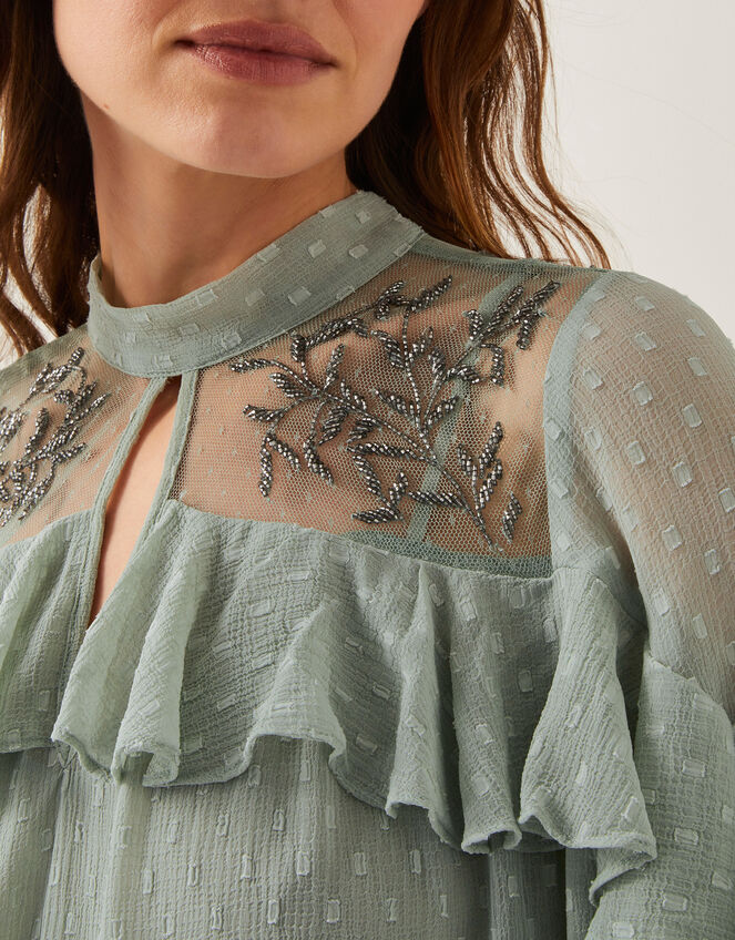 Debbie Polka Dot Ruffle Maxi Dress, Green (SAGE), large