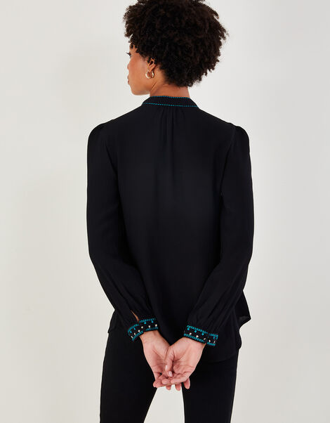 Jennifer Embroidered Blouse in Sustainable Viscose  Black, Black (BLACK), large