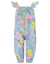 Baby Floral Romper in Pure Cotton, Blue (BLUE), large