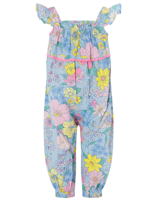 Baby Floral Romper in Pure Cotton, Blue (BLUE), large