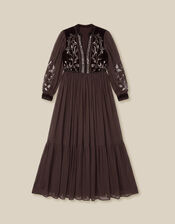 Josephine Long Sleeve Floral Embellished Maxi Dress, Brown (CHOCOLATE), large