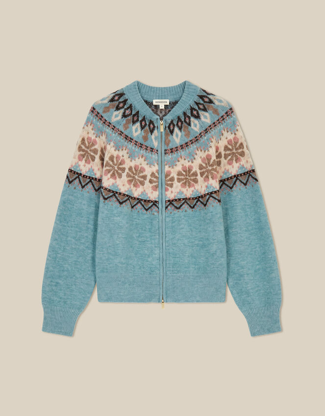 Fen Fair Isle Cardigan, Blue (BLUE), large