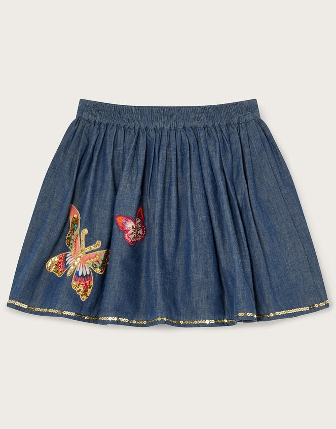 Chambray Butterfly Skirt, Blue (BLUE), large