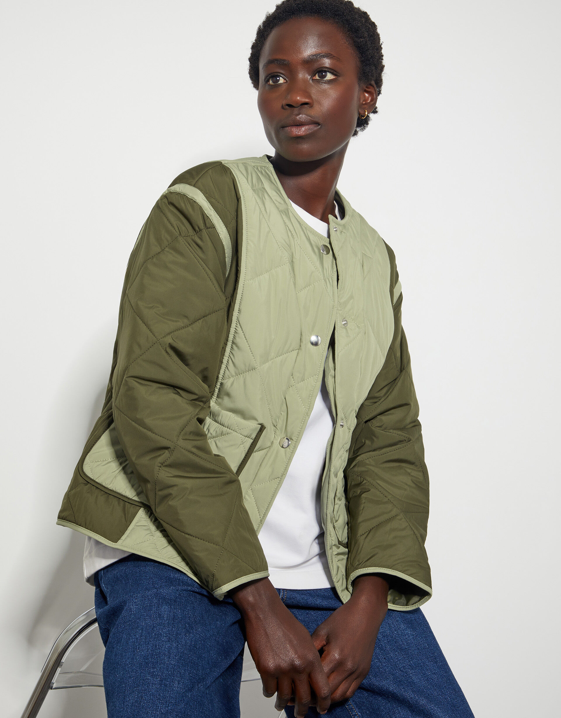 Lulu Two Tone Quilted Jacket Green