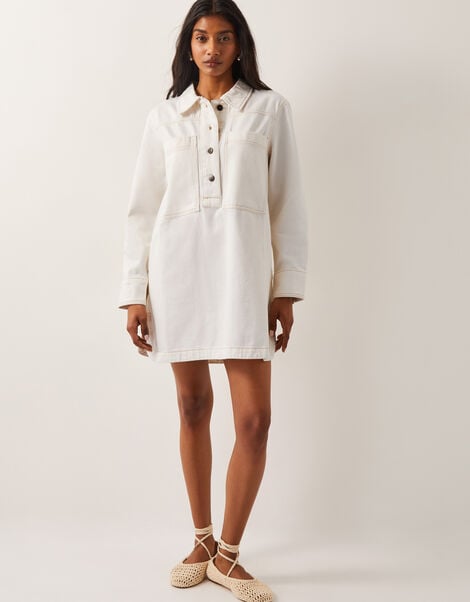 Nara Denim Tunic Shirt Dress, Natural (ECRU), large