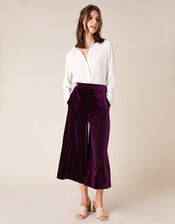 Velvet Cropped Trousers, Purple (PLUM), large