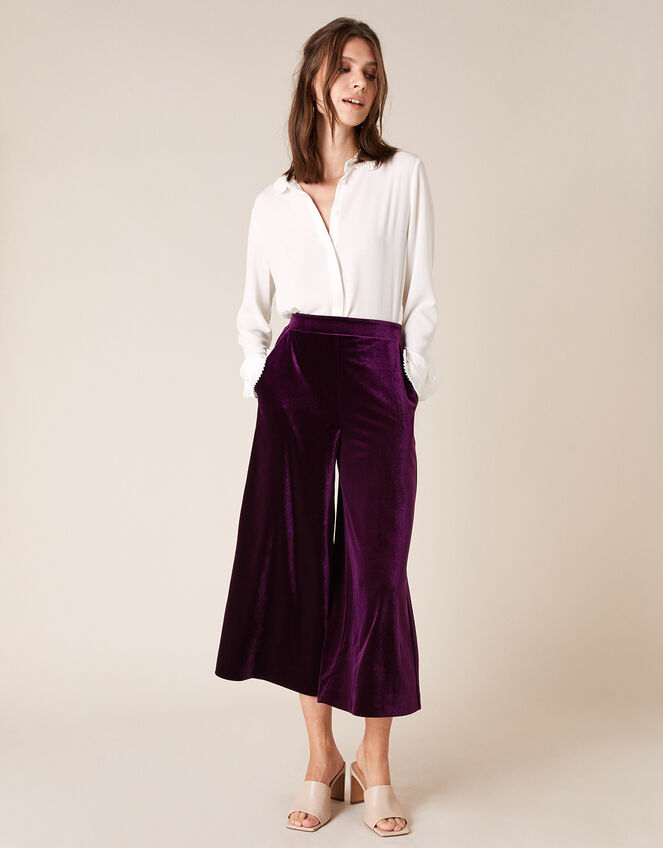 Velvet Cropped Trousers, Purple (PLUM), large