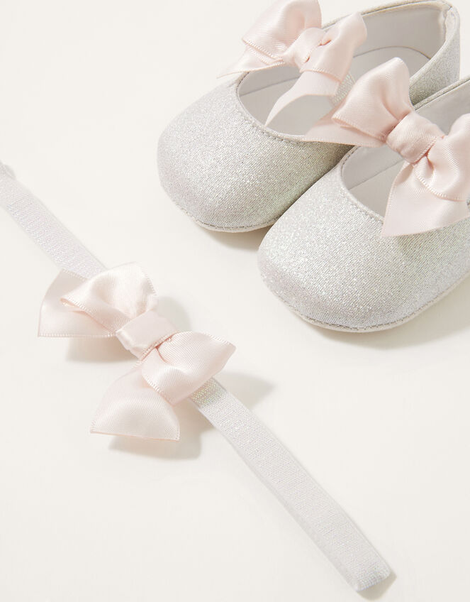 Satin Bow Bootie and Bando Set, Ivory (IVORY), large
