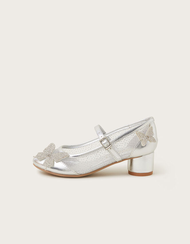 Diamante Butterfly Metallic Mary Jane Heels, Silver (SILVER), large