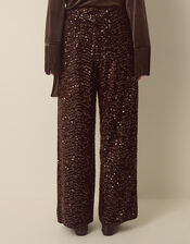 Samie Sequin Velvet Wide Leg Trousers, Brown (CHOCOLATE), large